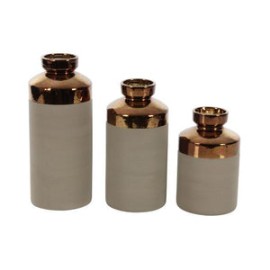 Jarrónes de Cerámica Beige Con Oro