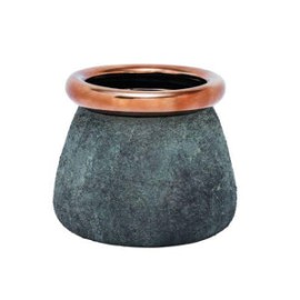 Jarrón de Ceramica Gris con Ocre Grande 22.86 cm x 20.32 cm